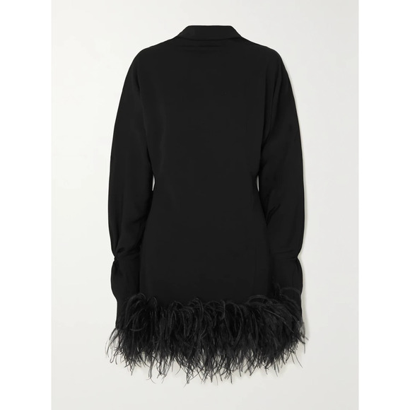 16Arlington 'Flora' Black Open Back Feather-Trimmed Crepe Mini Dress Size 6